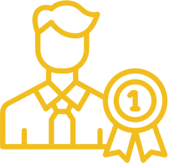 A line drawing of a person with a medal.
