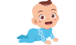 A cartoon image of a baby boy wearing blue pajamas.